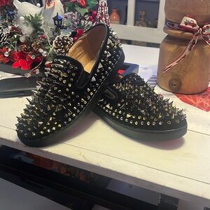Christian Louboutin Black Suede Spike Loafers Size 42